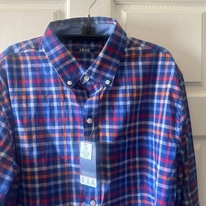 NWT - Izod - Wrinkle Free Stretch Colorful Gingham Check - Size Large